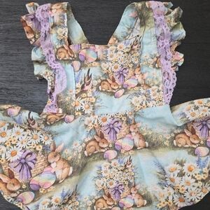 Adorable Bunny and Floral Kids Dress with Lace Trim